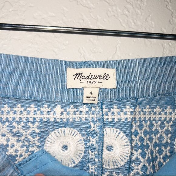 Madewell Chambray Sunstitch Embroidered Shorts Size 4 - Picture 6 of 8